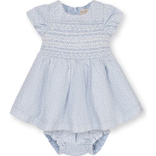Linen Smocked Puff Sleeve Dress, 0-3M