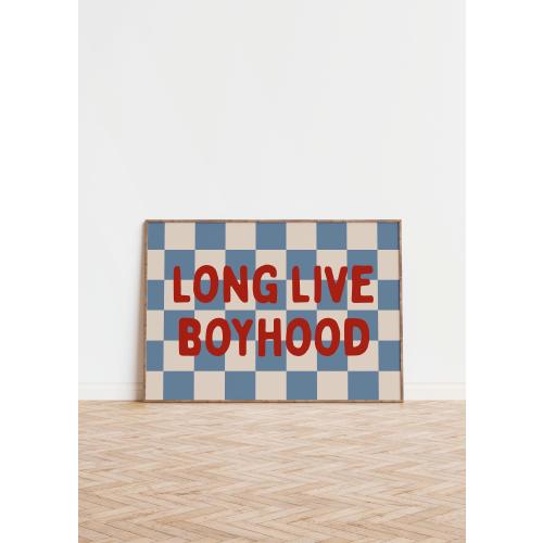 Long Live Boyhood Print, Boys Room Checkered Wall Art, Modern Kids Quote, Baby Nursery Decor, Boho Playroom Poster, Digital Download