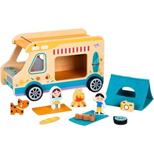 Wooden RV Toy for Toddlers 1-3, 13PC Camper Playset with Figures and Accessories, Montessori Toy Truck, Pretend Play Toy Camper, Toy RV, Truck Camper Toy, Trailer Toy, Toddlers Gift