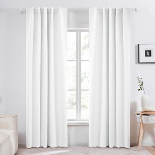 Deconovo Blackout Curtains 2 Panels - 42" W, Back Tab, Room Darkening White 42W x 72L