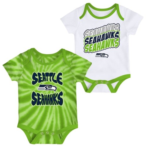 Seattle Seahawks Newborn & Infant Monterey Tie-Dye - 2-Pack Bodysuit Set - White/Neon Green