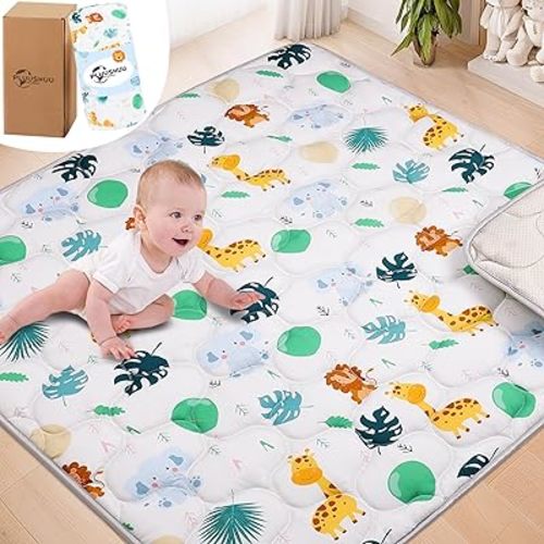 Baby Play Mats for Floor, 50x50 Play Mat for Babies, Extra Thicker & Soft Baby Crawling Mat, Foldable Non-Slip Floor Mat Cushioned for Infants Babies Toddlers, Cute Animal Design