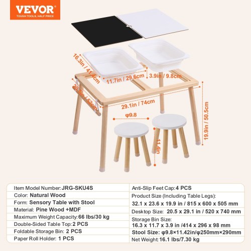 Sensory Table and Chairs Set, Toddlers Activity Table with 2 Stools, 2 Storage Bins & Paper Roll Holder - Gift for Boys Girls