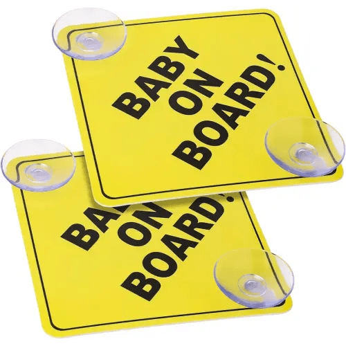 cobee Baby on Board Signs with Double Suction Cups, 2pcs 5"x5" Reusable Safety Car Warning Signs Baby on Board, Durable Kids on Board Car Sign, Baby in Car Sticker for Car Window Cling