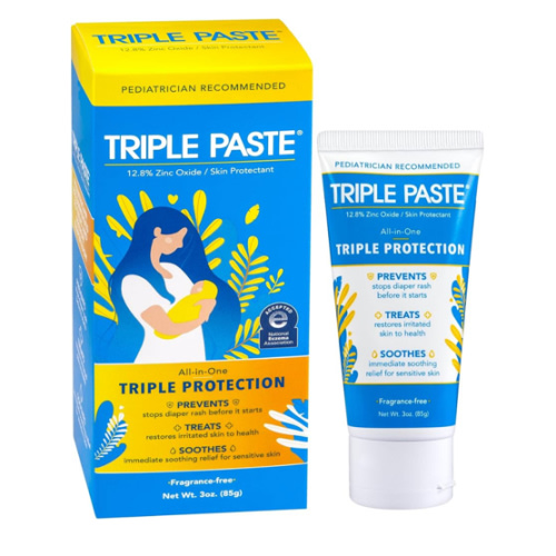 Triple Paste Diaper Rash Cream for Baby - 3 oz Tube - Zinc Oxide Ointment Treats, Soothes and Prevents Diaper Rash - Pediatrician-Recommended Hypoallergenic Formula with Soothing Botanicals