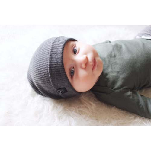 Charcoal Ribbed Knit Hipster Slouchy Beanie / Soft and Comfy Hat / Kids Toque,               Newborn 0-3mo