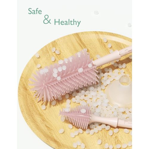 Momcozy Bottle Brush Kit, Innovative Push-Press Design for Better Cleaning - Baby Bottle Cleaner Brush for Baby Bottle, Breast Pumps, Nipples, and More - Can Generate Foam for Better Cleaning, Pink
