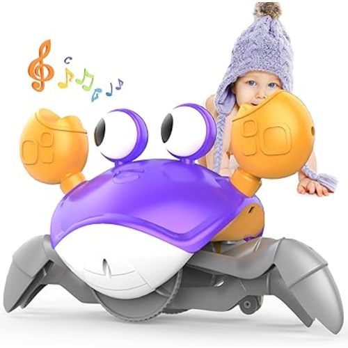 Yeaye Crawling Crab Baby Toys Infant - Tummy Time Toy Gifts for 3 4 5 6 7 8 9 10 11 12 Boy Girl with Learning Crawl System Music for 0-6 6-12 12-18 36 Months Walking Toddler Birthday Gift(Purple)