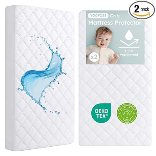 Yoofoss Waterproof Crib Mattress Protector 2 Pack, Quilted Crib Mattress Pad Cover Ultra Soft and Breathable, Machine Washable Toddler Mattress Protector for Standard Baby Crib Size 52''x28''