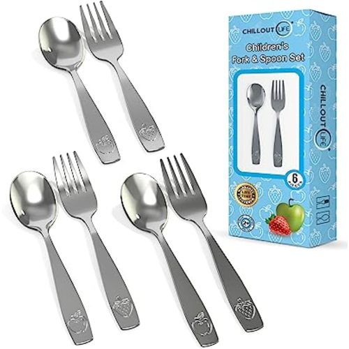 6 Piece Stainless Steel Kids Silverware Set - Child and Toddler Safe Flatware - Kids Utensil Set - Metal Kids Cutlery Set (Includes 3 Small Kids Spoons & Kids 3 Forks)