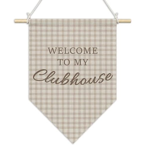 CGBHW Golf Nursery Wall Art Pennant Flag 11x15 Inch, Kids Playroom Wall Banner Hanging Decorations, Welcome to My Clubhouse Neutral Gingham Hanging Decor for Kids Boy Nursery Room Bedroom
