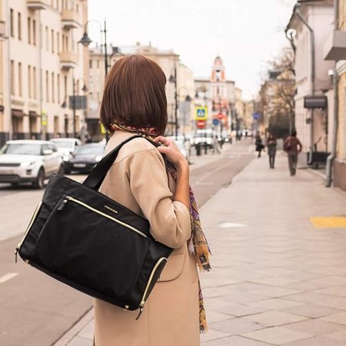 mommore Breast Pump Bag Diaper Tote Bag with 15 Inch Laptop Sleeve Fit Most Breast Pumps Like Medela, Spectra S1,S2, Evenflo - Black