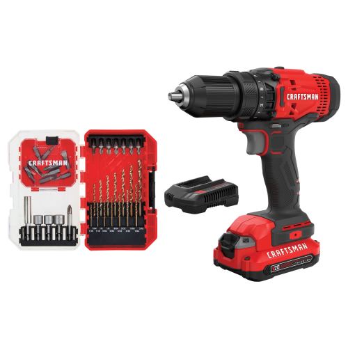 CRAFTSMAN V20 20-Volt MAX 1/2-in Cordless Drill (1 Battery and 1 Charger Included) & Screwdriver Bit Set (35-Piece)
