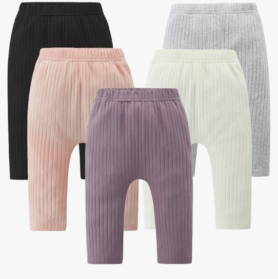 Fullfamous Baby and Toddler Girl's 5 Pack Cotton Ribbed Pull On Pants Leggings 0-4 Years