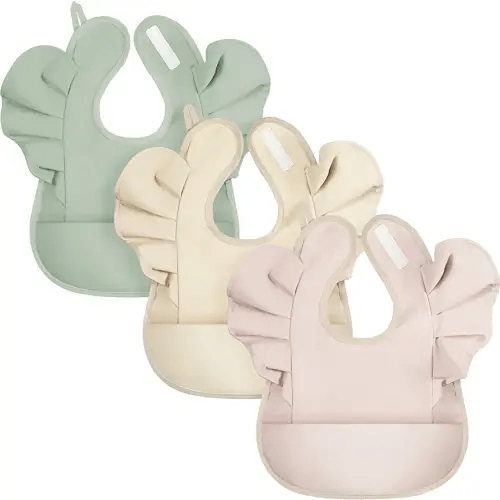 3 Pcs Baby Bib for Eating Waterproof Baby Bib Baby Girl Food Bib Washable Toddler Bib Soft Feeding Bib with Food Catcher for Baby Boy or Girl Eating Travel Home Supplies