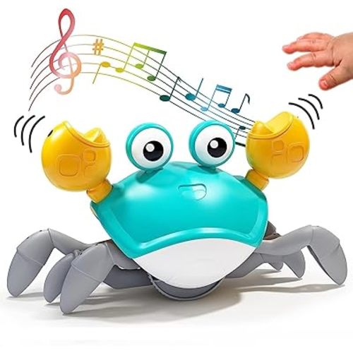 Crawling Crab Baby Toy - Electric Sensing Toy - Fun Interactive Dancing Walking Moving Toy, Babies Sensory Induction Crabs with Music & Lights for 3+ Years (Blue)