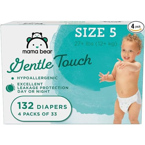 Amazon Brand - Mama Bear Gentle Touch Diapers, Hypoallergenic, Size 5, White, 132 Count (4 packs of 33) - Size 5 (132 Count)