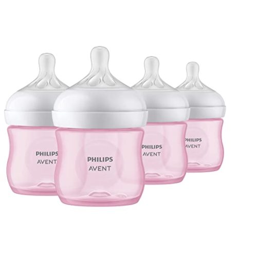 Philips Avent Natural Baby Bottle with Natural Response Nipple, Pink, 4oz, 4pk, SCY900/14