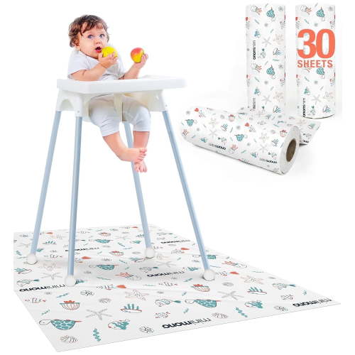 Minimono Baby Splat Mat for Under High Chair - 30 Pcs Disposable and Waterproof Splash Mats - 40"x47" Multipurpose Activity Mat for Picnic Art and Craft - BLW Baby Led Weaning Supplies (Sea Animals)
