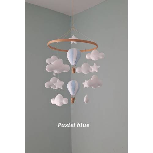 Hot Air Balloon Nursery Mobile Stars White Cloud Stars Hanging Decoration New Baby Shower Gift Pink Green Natural  Beige Gender Neutral Blue
