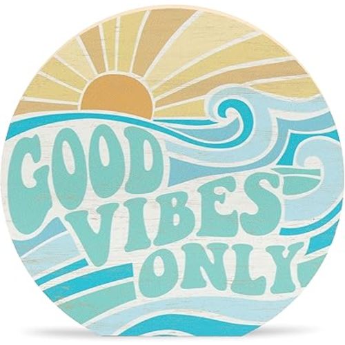 Good Vibes Only Chunky Wood Block Sign - Retro Beach Themed Decor - Hang or Display on Desk, Dresser or Counter