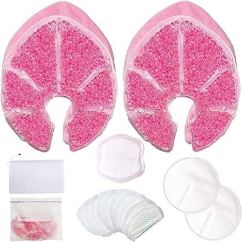 Breast Therapy Packs-Reusable Hot and Cold Nursing Pads with 2 Soft Covers,2pcs Washable Breastfeeding Pads, 6pcs Disposable Nursing Pads, Breastfeeding Essentials for Moms