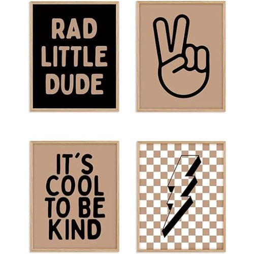 Boat Wades Retro Checkered Preppy Posters 4PCS - Preppy Room Decor, Toddler Room Decor for Kids Little Boy, Rad Little Dude Funny Decoration Print Wall Art 8x10, Unframed