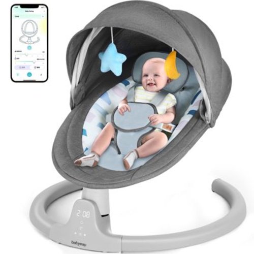 Babyeap Baby Swing for Infants - APP Remote Bluetooth Control, 5 Speed Settings, 10 Lullabies, USB Plug (Gray)