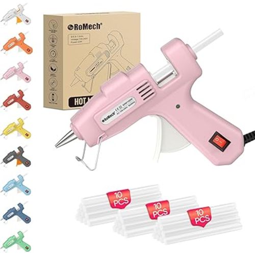 ROMECH 20W Mini Hot Glue Gun with 30 Glue Sticks Set, Fast Preheating Hot Glue Gun Kit Heavy Duty Gluegun for Craft, DIY, Repairs (Pink)