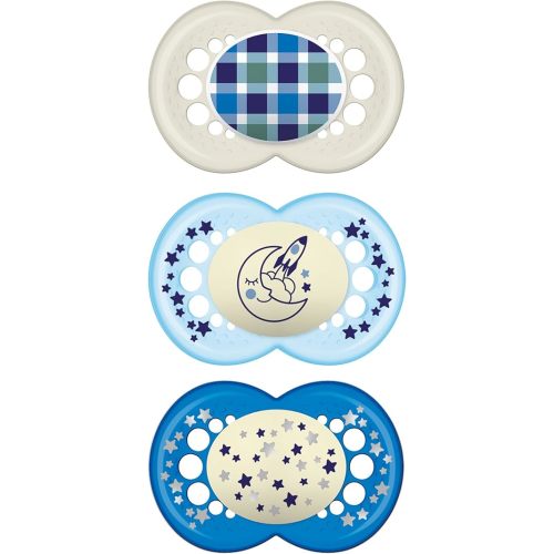 MAM Day & Night Pacifier Value Pack (1 Day & 2 Night Pacifiers), 16 Plus Months, Glow in The Dark Pacifier for Breastfed Babies, Boys