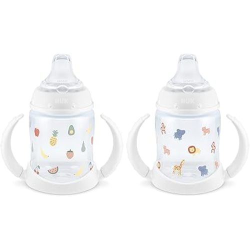 NUK Learner Cup, 6+ Months, Fun Fruits and Animals, Amazon Exclusive Collection, 5 Oz, Pack of 2 – BPA Free, Soft Spout, Spill Proof Sippy Cup