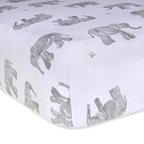 Burt's Bees Baby Print Fitted Crib Sheet Organic Cotton BEESNUG - Grey Wandering Elephants Animal Prints, Fits Unisex Standard Bed and Toddler Mattress, Infant Essentials, 52 x 28 Inch 1-Pack