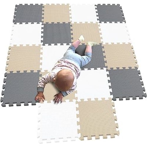 MQIAOHAM® 18 Pieces Puzzle Play Mats, Soft Baby Play Mat, Kids Interlocking Foam Floor Tiles, Toddlers Carpet Playmats G301018-101110112