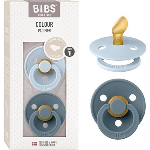 BIBS Pacifiers Colour Collection | Natural Rubber Baby Pacifier | Set of 2 BPA-Free Soothers | Made in Denmark | 0+ Months (Pack of 2) | Baby Blue/Petrol