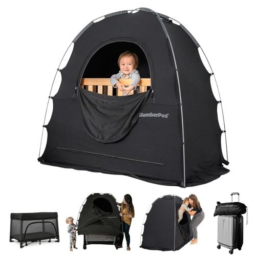 Amazon.com: SlumberPod The Original Blackout Sleep Tent Travel Essential for Babies and Toddlers, Mini Crib and Pack N Play Cover, Sleep Pod for Kids with Monitor Pouch and Fan Pouch, Blocks 95%+ Light, Black : Baby