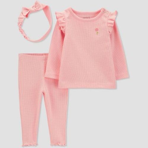 Carter's Just One You® Baby Girls' 3pc Thermal Top & Bottom Set With Headband - Pink 6m