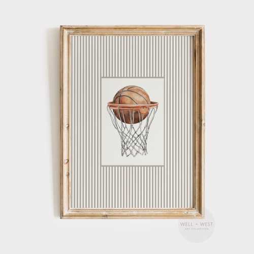 Basketball Print | Vintage Style Basketball Hoop Illustration | Boys Room Printable | Office Decor | Nursery Art | Sport Lover Gift | P565