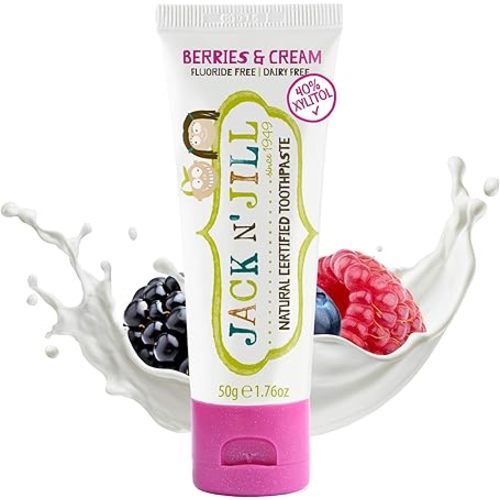 Jack N' Jill Natural Toddler Toothpaste for Baby, Kids and Infants 6 Months & Up, Fluoride Free Training Toothpaste for Toddlers 1-3, 40% Xylitol, BPA Free - Berries & Cream, 1.76 oz (Pack of 1) - 1.76 Ounce (Pack of 1)