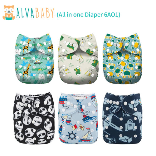 (All Packs)All In One Diaper 6 Packs with Pocket Sewn-in one 4-Layer Bamboo Blend Insert - One Size Adjustable Washable & Reusable AIO Diaper for Babies