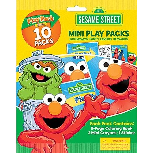 Bendon Sesame Street Mini Play Packs | Sesame Party Favors | Includes Coloring Book, 2 Mini Crayons, and a Sticker |10-Pack | Officially Licensed