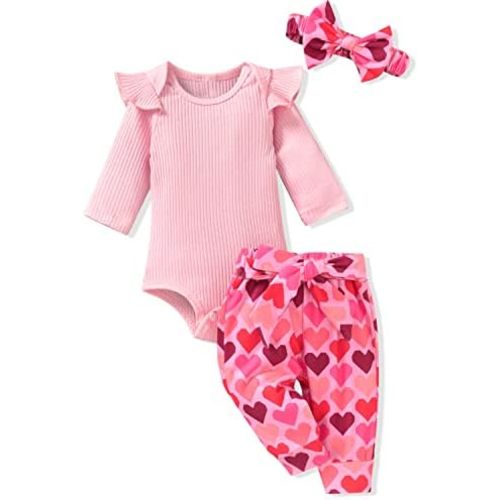 Aalizzwell Preemie Newborn Infant Baby Girls Clothes Ribbed Romper Bodysuit Pants Set Fall Winter Outfits