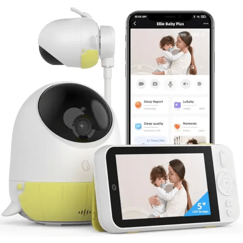 Ellie Video Baby Monitor, Full AI Function Monitor with Camera and Audio, Two Way Control for no WiFi or WiFi, Face Covered Alert, Sleep Analysis, Breathing Detection
