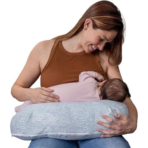 Boppy Nursing Pillow - Ergonomic Bottle & Breastfeeding Pillow with High, Firm, Large Area, Water-Repellent Cushion with Washable Cover; Baby Safety Alliance Verified - Blue Speckled Current