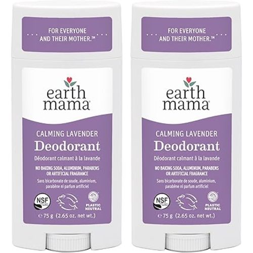 Earth Mama Calming Lavender Deodorant | Safe for Sensitive Skin, Pregnancy and Breastfeeding, Contains Organic Lavender, Calendula and Coconut Oil, No Baking Soda or Aluminum, 2.65-Ounce (2-Pack)