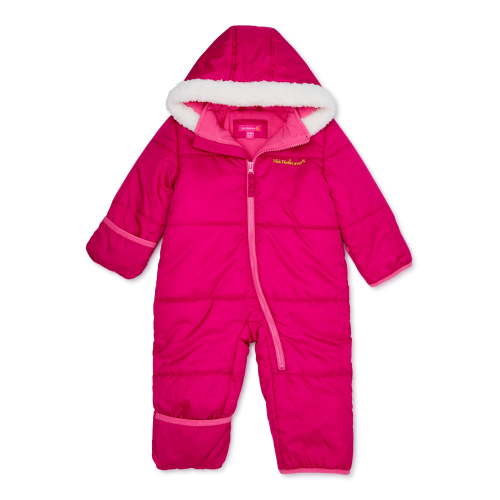 Pink Platinum Baby Girl Puffer Snowsuit, Convertible Foot & Hand Warmers, Sizes 0-24 Months