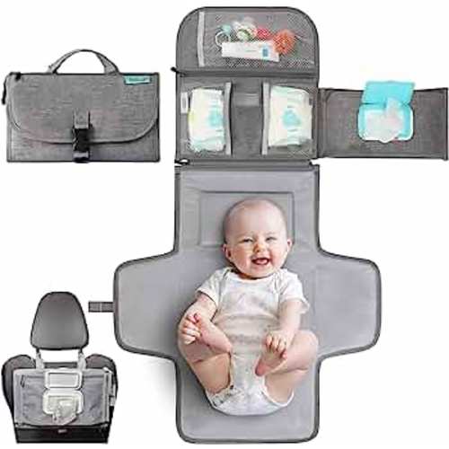 Kopi Baby Portable Diaper Changing Pad - Baby Changing Pad & Diaper Changer Travel Bag, Smart Design Baby Changing Mat, Portable Changing Pad for Baby - Baby Changing Station, Infant Gift - Grey