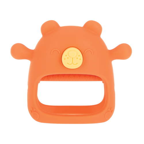 Nuby Wrist Grip Silicone Teething Mitten for Babies, Coral Bear