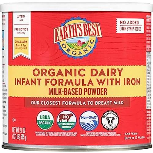 Earth's Best Organic Baby Formula for Babies 0-12 Months, Powdered Dairy Infant Formula with Iron, Omega-3 DHA, and Omega-6 ARA, 21 oz Formula Container
