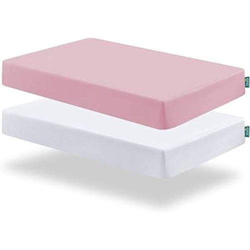 Biloban Fitted Crib Sheets for Standard Crib Mattress, 2 in One Pack Ultra Soft Baby Sheets for Crib, Machine Washable, Microfiber, White & Pink