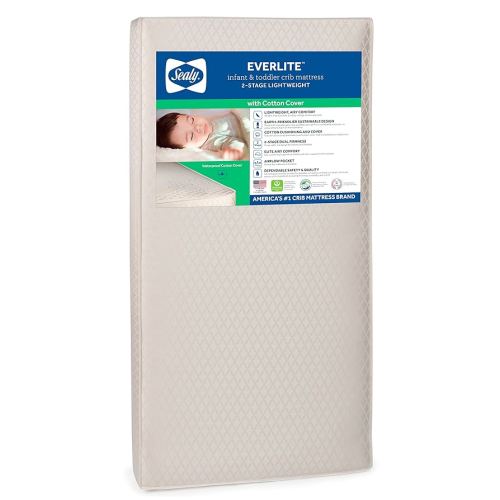Sealy Baby EverLite Airy Breathable 2 Stage Waterproof Crib Mattress plus Toddler Bed Fit, Firm Foam, Natural Cotton Cover, GREENGUARD Gold Certified, Safety & Quality Tested, Made in USA, 52"X28"